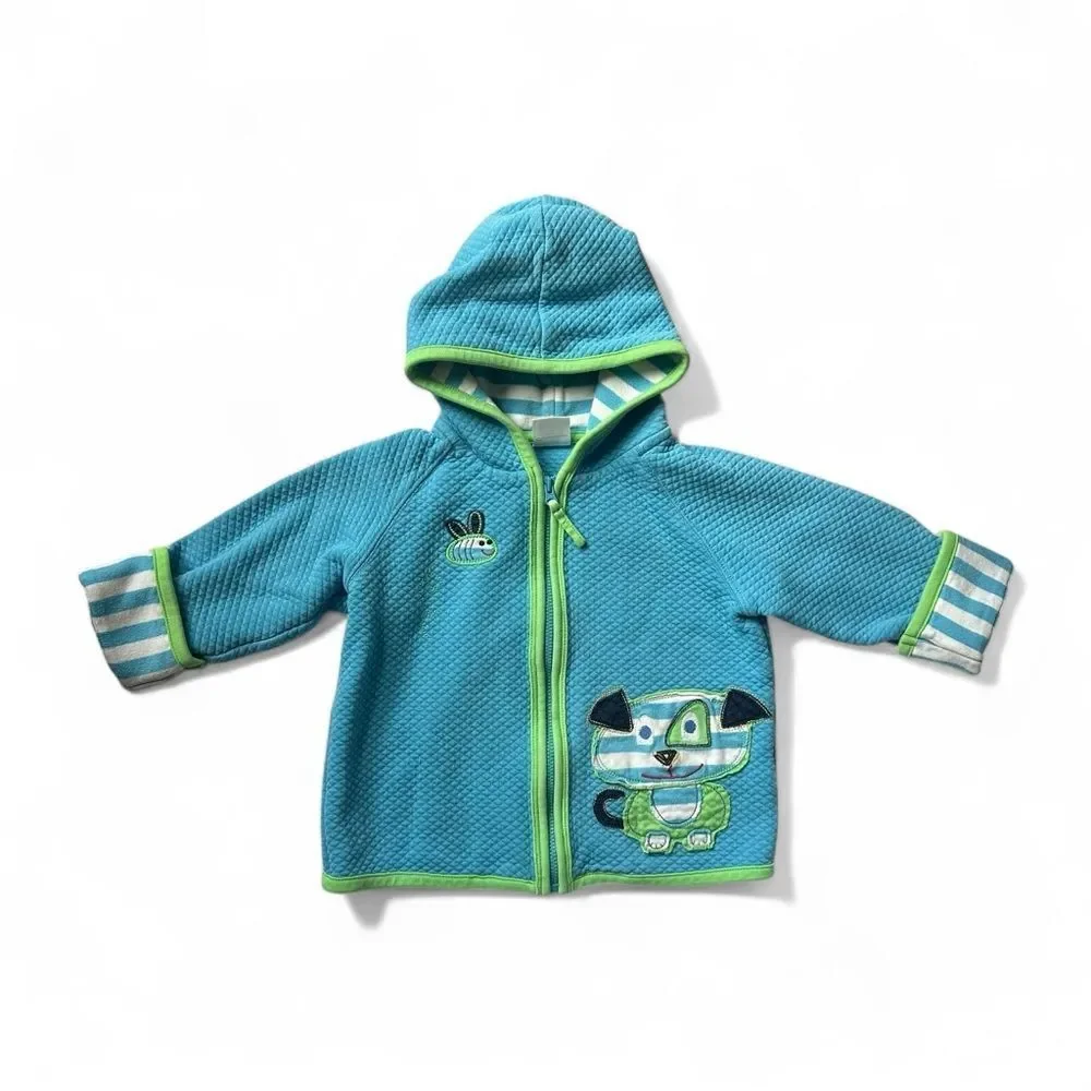Hanna Andersson Quilted Blue Hoodie Jacket 2T Dog Appliqué Scandinavian Playwear